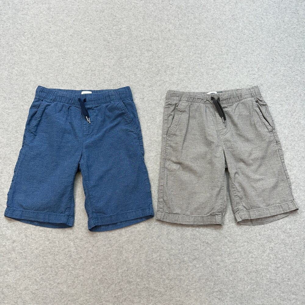 Old Navy Bundle of 2 Built-In Flex Twill Shorts Boys L Beige Blue Elastic Waist